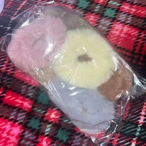 Faux Fur Hair Scrunchies Set - Pink, Yellow, Gray, Brown